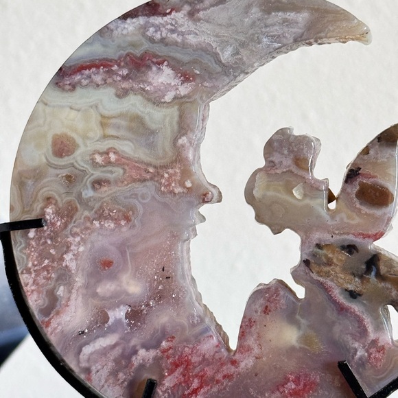 6.75” Stunning Druzy Agate Fairy On Moon Crystal Carving with stand - Picture 6 of 11
